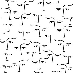 Drawing of faces, fashion minimalist concept, vector illustration. Modern fashionable pattern. White background.