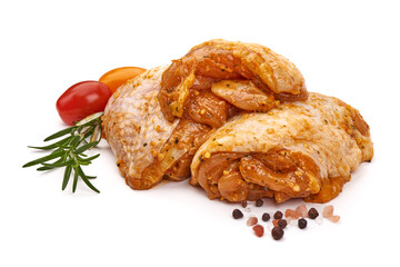 Raw marinated chicken fillet for grill and bbq, isolated on white background