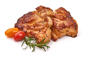 Grilled barbecue steak, isolated on white background