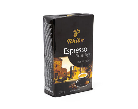 Tchibo coffee espresso box and spoon with coffee beans