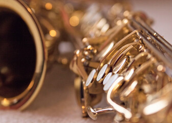 close up of a golden saxophone