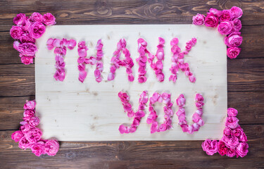 Thank you card made of rose petals