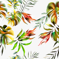 Naklejki  Bezszwowe ręcznie rysowane tropikalny wektor wzór z egzotycznych liści palmowych.
