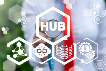 Hub Network Data Communication Technology. Networking Server Database Web Concept. Smart AI Cloud...