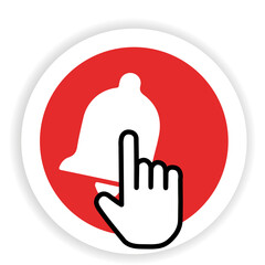 SUBSCRIBE - button red color with handon transparent background. Vector illustration. Bell. Notification