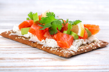 Smoked salmon sandwich with avocado