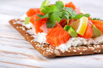 Smoked salmon sandwich with avocado