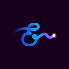 Obraz premium E letter logo with gradient line and flash dot.