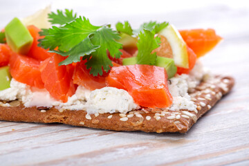 Smoked salmon sandwich with avocado