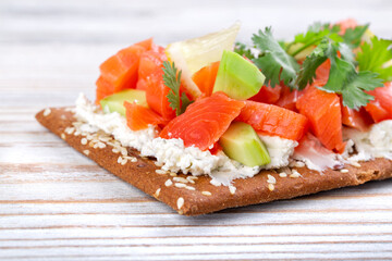 Smoked salmon sandwich with avocado