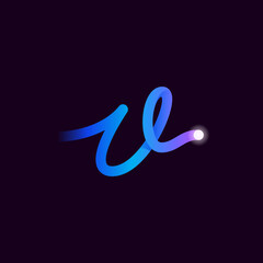 V letter logo with gradient line and flash dot.