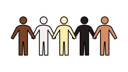 People with Different Skin Colors Figures Holding Hands Together Icon. Vector Image.