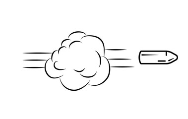 Shot from gun. Flying Bullet. Vector