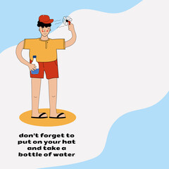 Heat stroke warning concept. detail of hot weather to heat stroke disease with prevention and symptoms. health or healthy and medical vector illustration