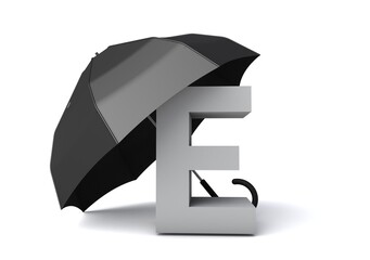 3D illustration of letter E with umbrella