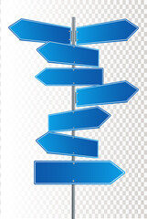 Direction road signs arrows on blue sky. Vector illustration.