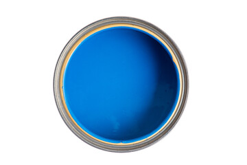 Opened paint tin can, high angel isolated on white background