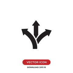 Three-way direction arrow icon vector. Road direction sign