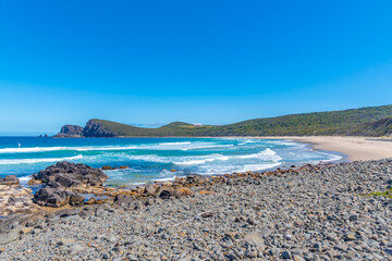 Cape Bruny lighthouse overlooking the Lighthouse bay at Bruny Island in Tasmania, Australia