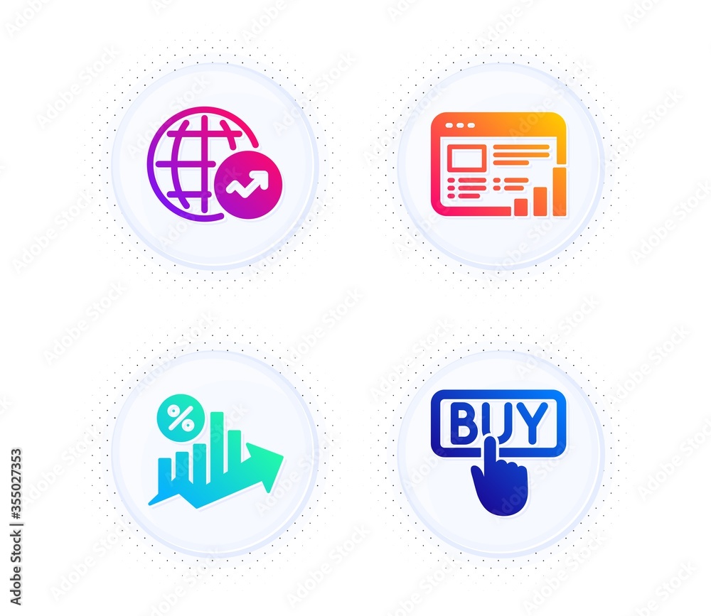 Wall mural web report, loan percent and world statistics icons simple set. button with halftone dots. buying si