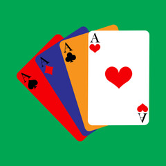 Colorful playing cards on green background, vector illustration.