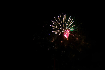 An explosion of fireworks, smoke and light.