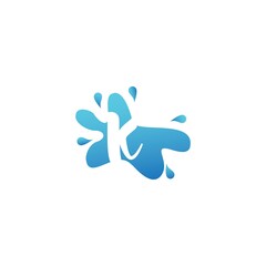 Negative Space K letter logo icon in water splash shape vector design template