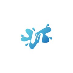 Negative Space M letter logo icon in water splash shape vector design template