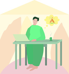 Working at home, coworking space.  freelancers working on laptops and computers at home. People at home in quarantine. Vector flat style illustration
