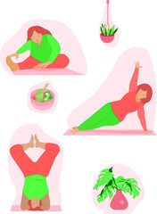 illustration vector healthy lifestyle collection. women make yoga exercises