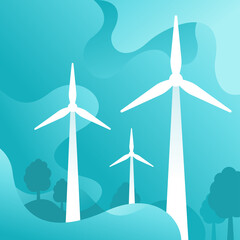 Renewable energy concept - wind turbines on abstract background - eco-friendly technology - vector illustration