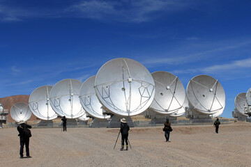 Array of antennas in ALMA observatory