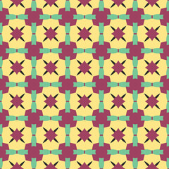 Seamless pattern texture vector background with geometric shapes, colored in red, green, black, yellow colors.