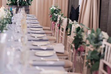 Top table chairs and setting at wedding