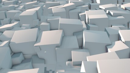 3D rendering of an abstract background of many cubes in a terrible mess order. Background image for screensavers and futuristic design. The idea of chaos, destruction and disorder.