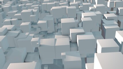 3D rendering of an abstract background of many cubes of different sizes in different positions. Background image for screensavers and futuristic design. cubes cast hard shadows on objects.