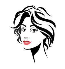 Lady hair style design. Line art vector illustration.