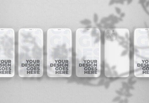 White Smartphones Mockup with Shadows and Clay Textures