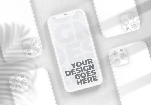 White Smartphones Mockup with Shadows and Clay Textures