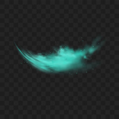 Blue smoke isolated on dark transparent background. Realistic blue magic mist cloud, chemical toxic gas, steam waves. Realistic vector illustration