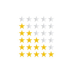 Five star vector illustration. Product rating sign, customer review rating symbol