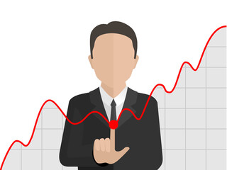 Businessman with chart - person in suit touching financial graph with growth - flat vector illustration