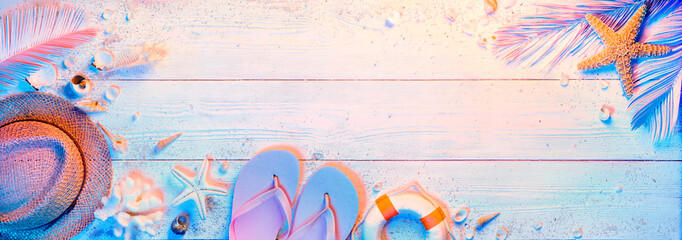 Summer Minimal Design With Beach Accessories - Teal And Orange Colors Gradient
