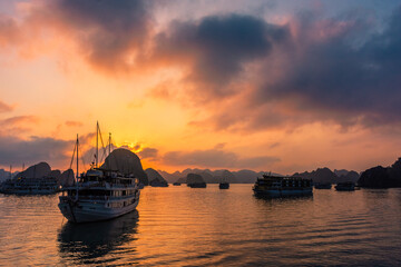 Amazing sunset over Ha Long Bay, Vietnam