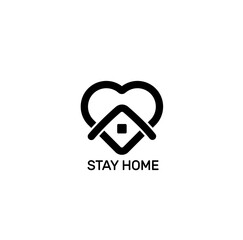 Stay home base line  coronavirus quarantine heart.Icon template. Social media sticker mockup.Vector illustration