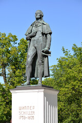 Monument to German poet Friedrich Schiller (1910). Kaliningrad. Russian, German text