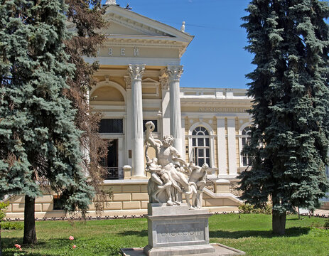 ODESSA, UKRAINE. Laocoon sculpture on the background of the Archaeological Museum building