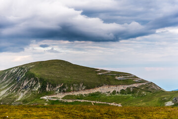 Highest point of the beautiful and isolated Transalpina road in Romania - the highest mountain road in the Carpathians, Parang mountains