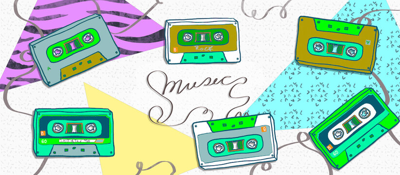 casetes, m&uacute;sica y estampas