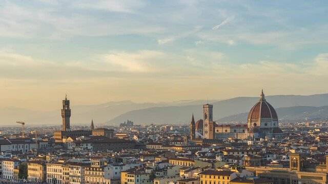 Time lapse of Florence city skyline with view of Duomo in Tuscany, Italy